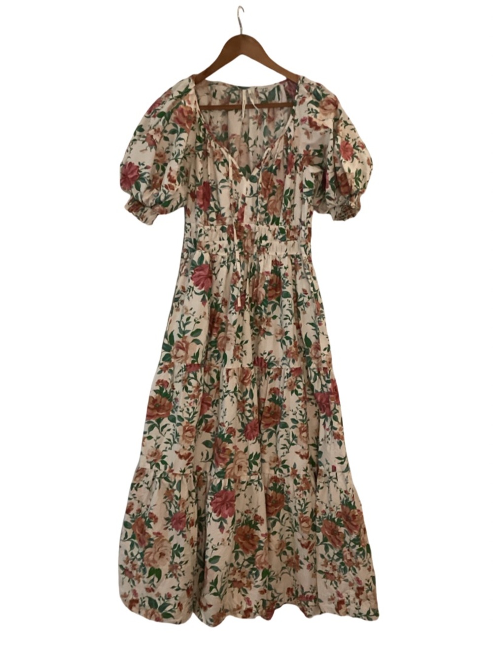Anthropologie Somerset Cotton Puff Sleeve Floral Maxi/Midi Dress in Pale Pink S - Picture 3 of 11